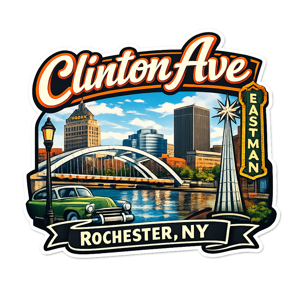 Clinton Ave Rochester NY Sticker – Retro City Scene