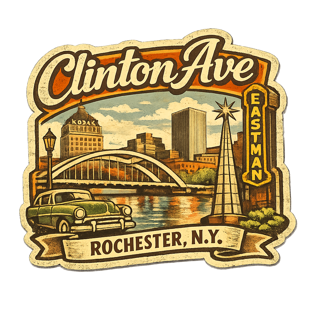 Clinton Ave Rochester NY Sticker – Vintage City Illustration
