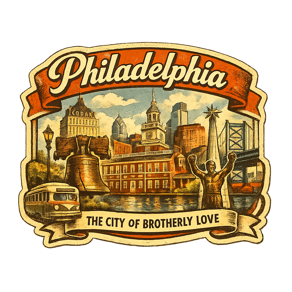 Philly Retro Travel Sticker – Liberty Bell, Skyline & Landmarks