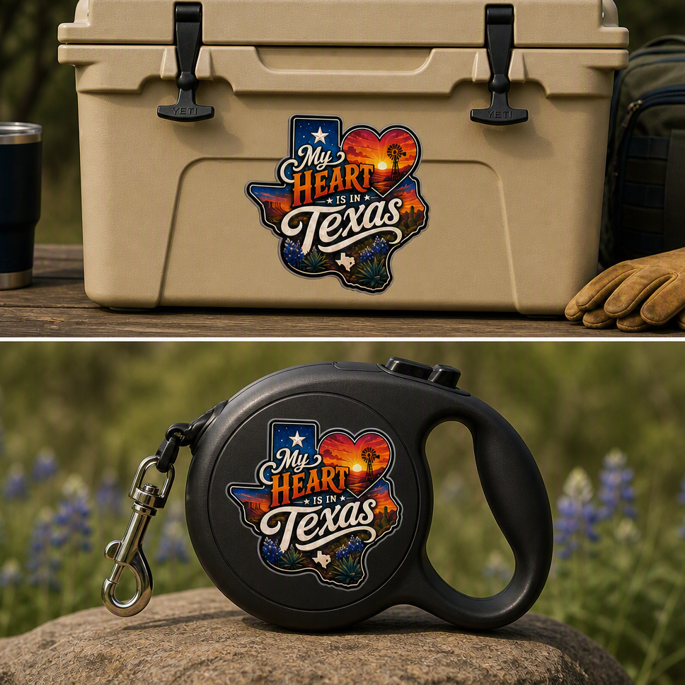 My Heart Is in Texas — Sunset Windmill Die‑Cut Sticker
