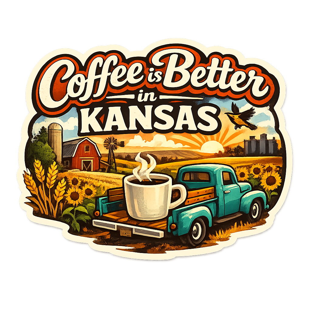Coffee Is Better in Kansas — Sunrise Farm Truck Sticker