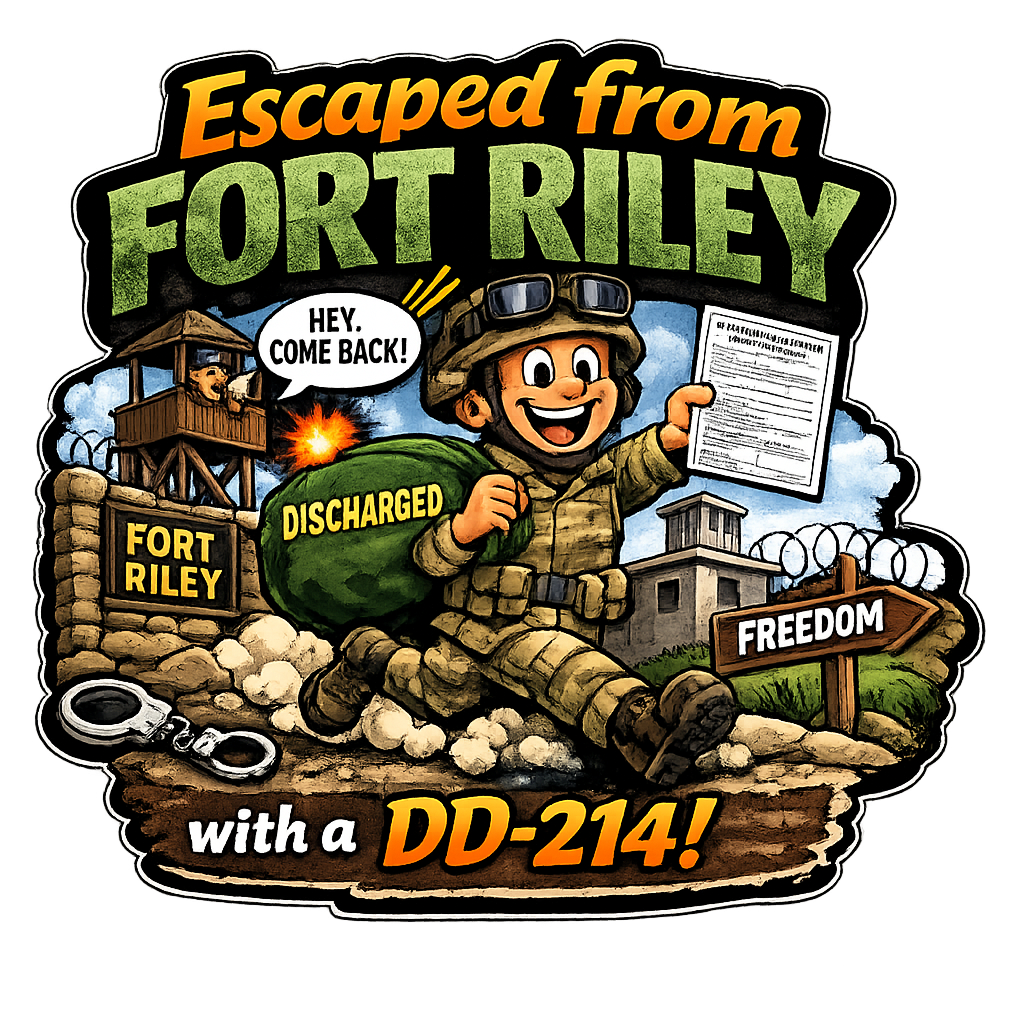 Escaped Fort Riley With a DD‑214 Sticker Male Soldier