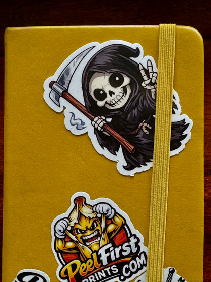 Cute Grim Reaper Sticker – Peace Sign Cartoon Reaper