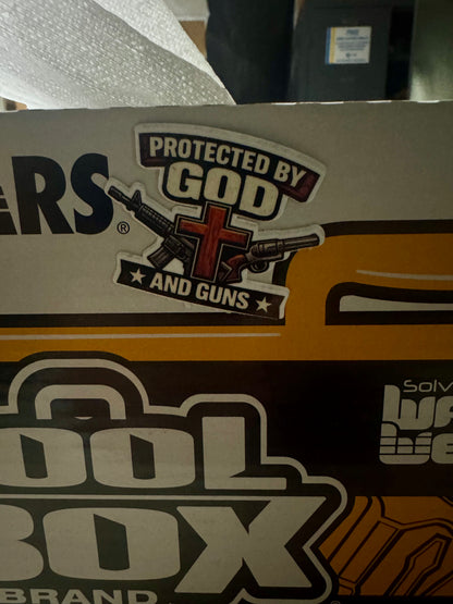 Protected by God and Guns Sticker – Bold Christian Western Design