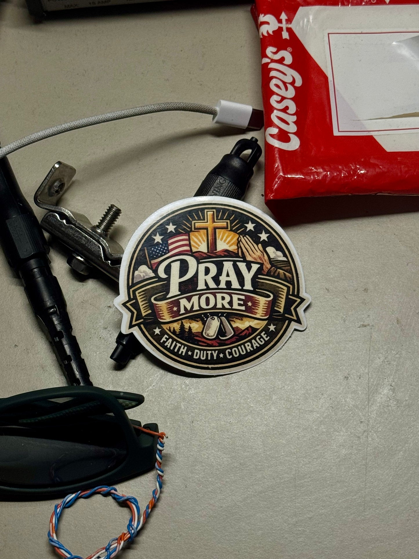 Pray More Military Faith Emblem Sticker