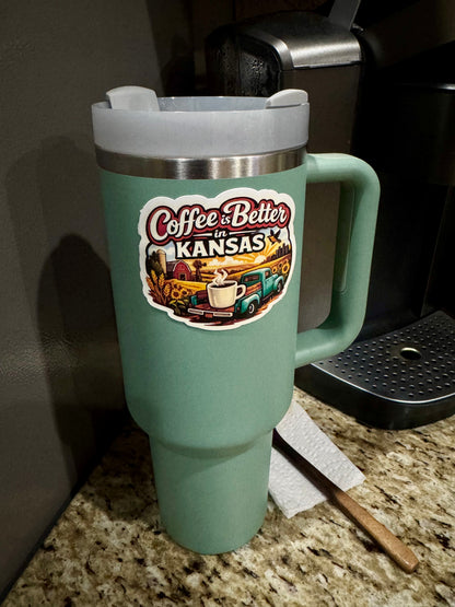 Coffee Is Better in Kansas — Sunrise Farm Truck Sticker