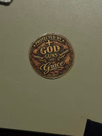 Protected by God Guns and Grace Sticker – Rustic Western Christian Badge