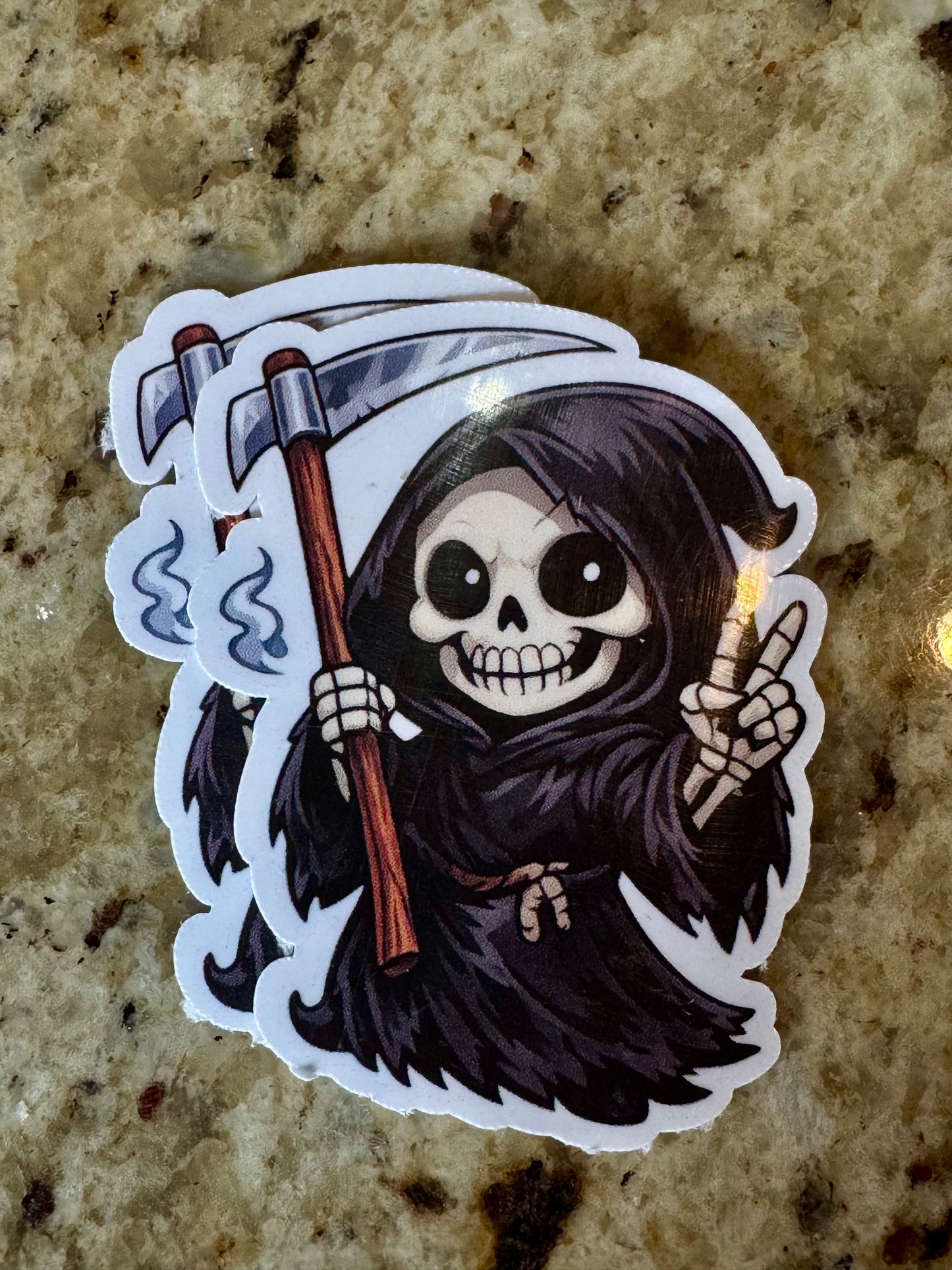 Cute Grim Reaper Sticker – Peace Sign Cartoon Reaper