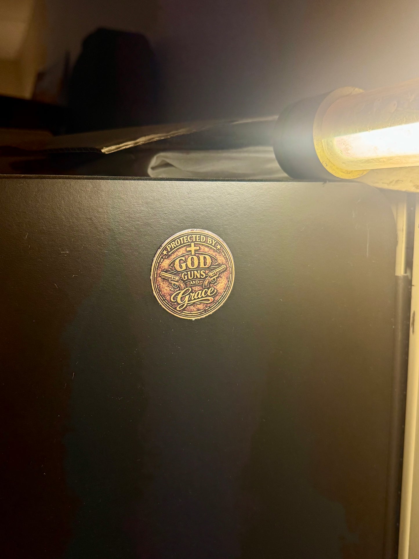 Protected by God Guns and Grace Sticker – Rustic Western Christian Badge