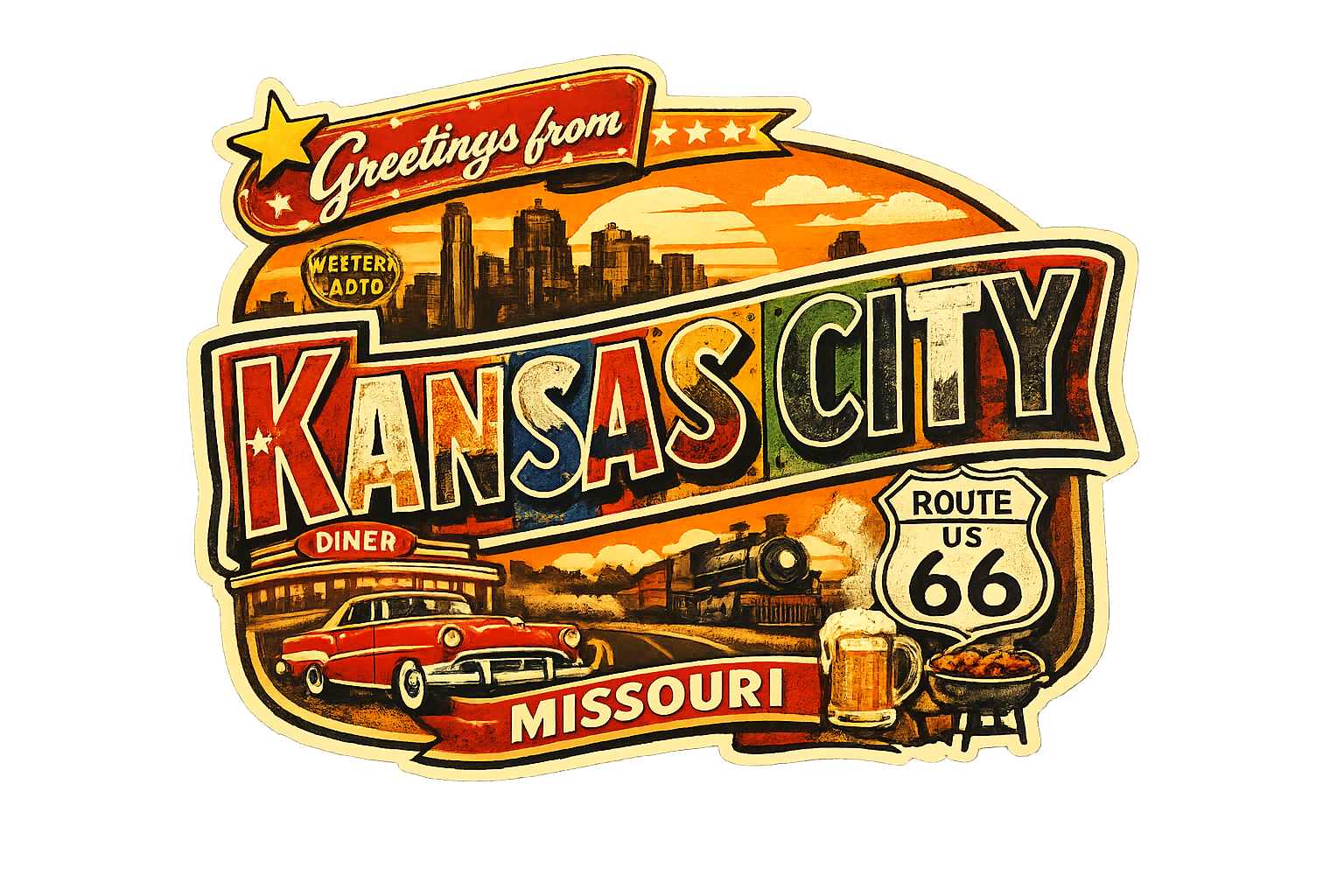 Greetings From Kansas City – Retro Travel Sticker