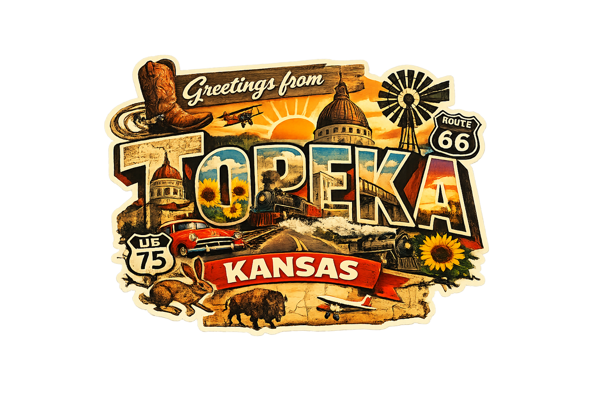 Greetings From Topeka Kansas – Retro Travel Sticker