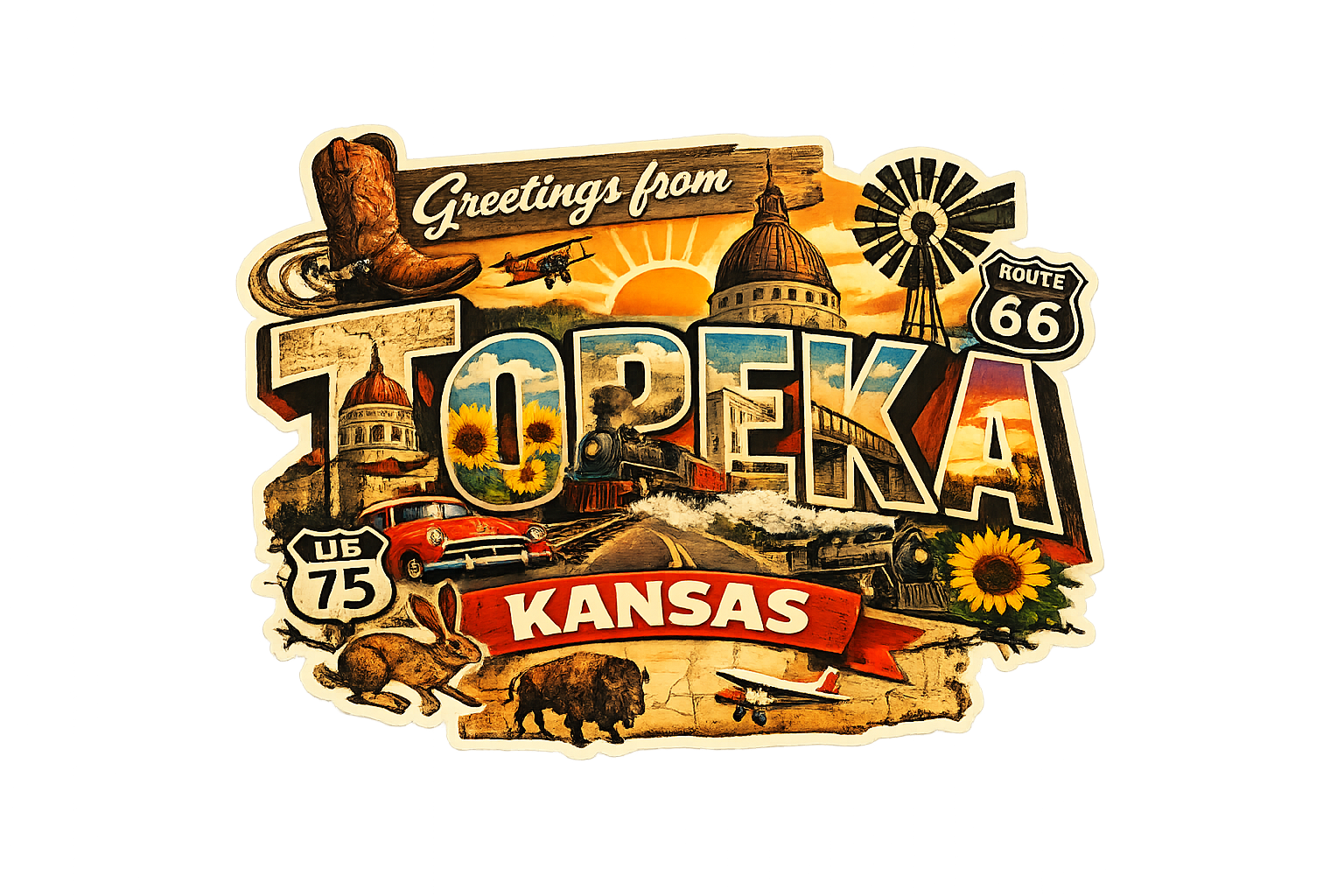 Greetings From Topeka Kansas – Retro Travel Sticker