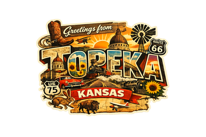 Greetings From Topeka Kansas – Retro Travel Sticker
