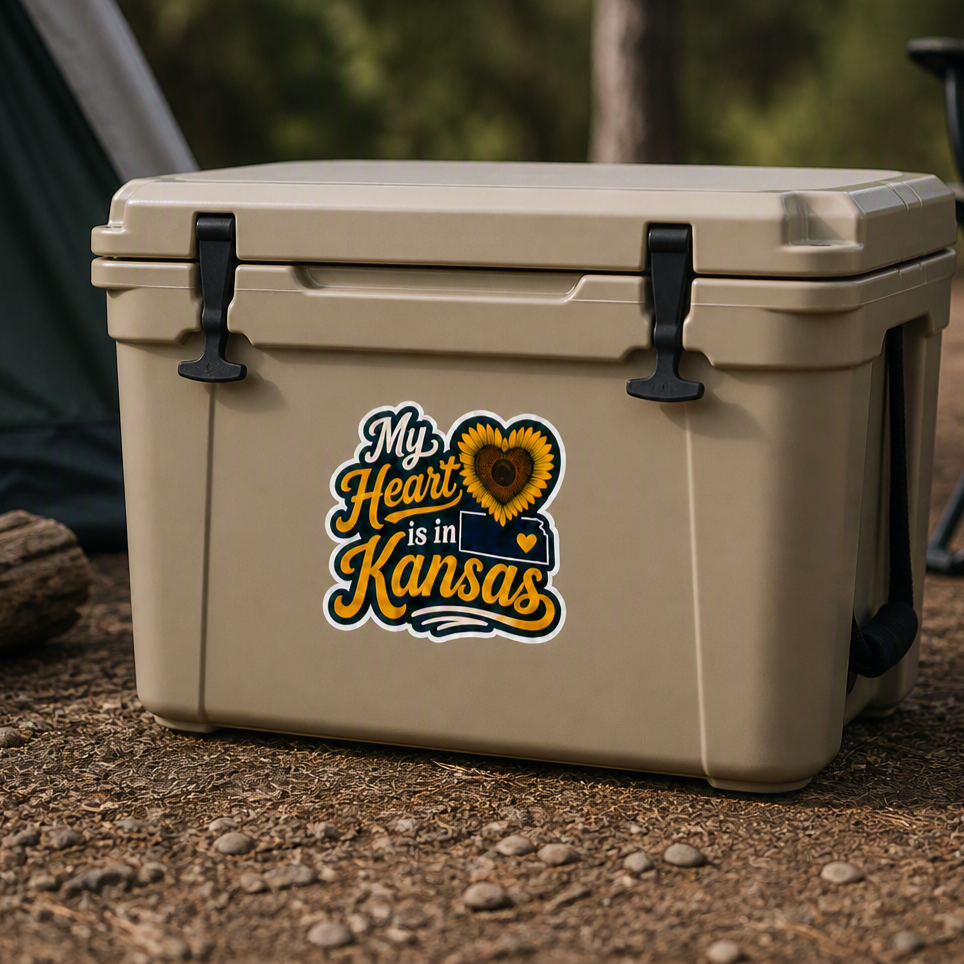 My Heart Is in Kansas — Sunflower Heart Die‑Cut Sticker