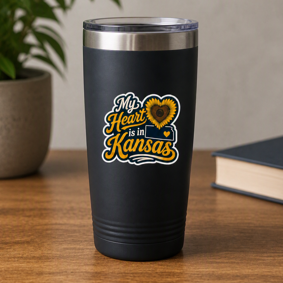 My Heart Is in Kansas — Sunflower Heart Die‑Cut Sticker