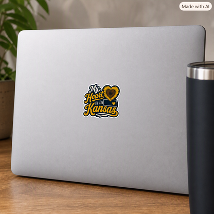 My Heart Is in Kansas — Sunflower Heart Die‑Cut Sticker