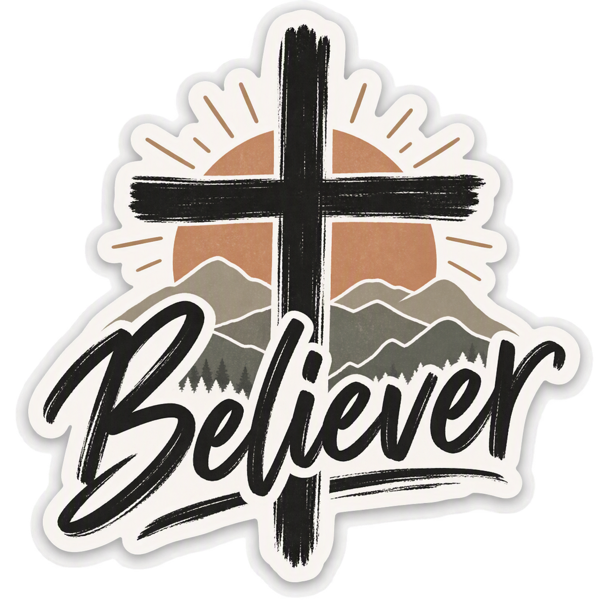 Believer Cross Mountain Faith Sticker | Christian Vinyl Decal | Waterproof Christian Sticker