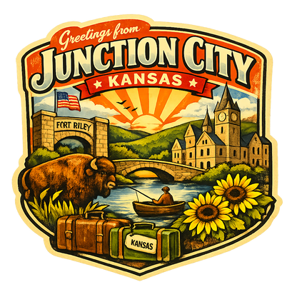 Greetings From Junction City Kansas – Retro Travel Sticker