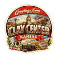 Clay Center Kansas Vintage Postcard Sticker – Sunflowers, Buffalo & Landmarks