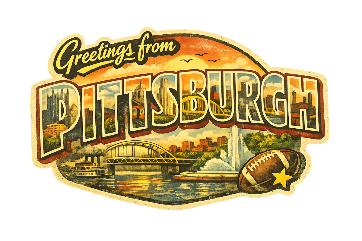 Pittsburgh Vintage Travel Postcard Sticker – Bridges & Skyline