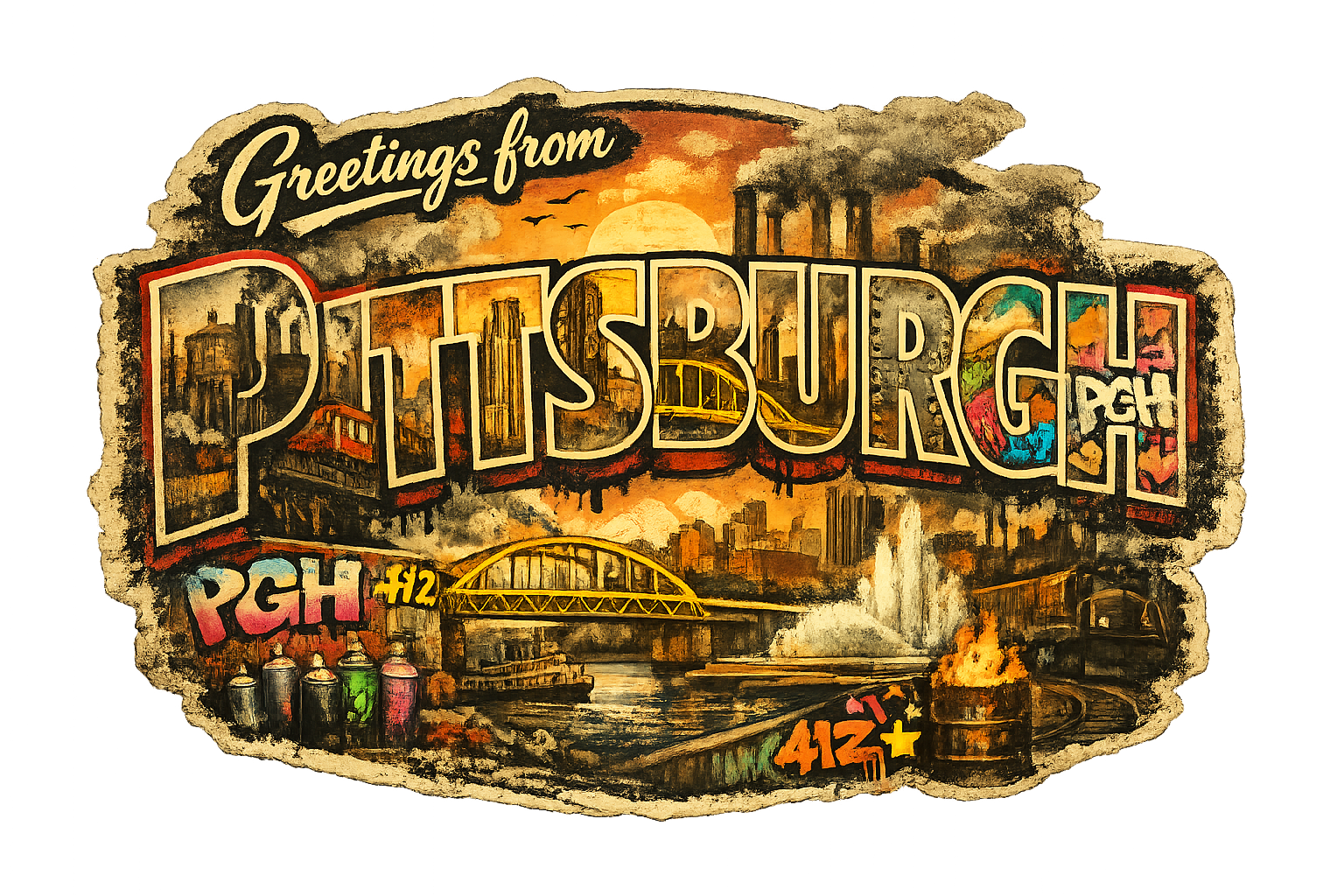 Greetings From Pittsburgh – Gritty Industrial Postcard Sticker