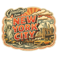 Retro NYC Postcard Sticker – Brooklyn Bridge & Classic Yellow Cab