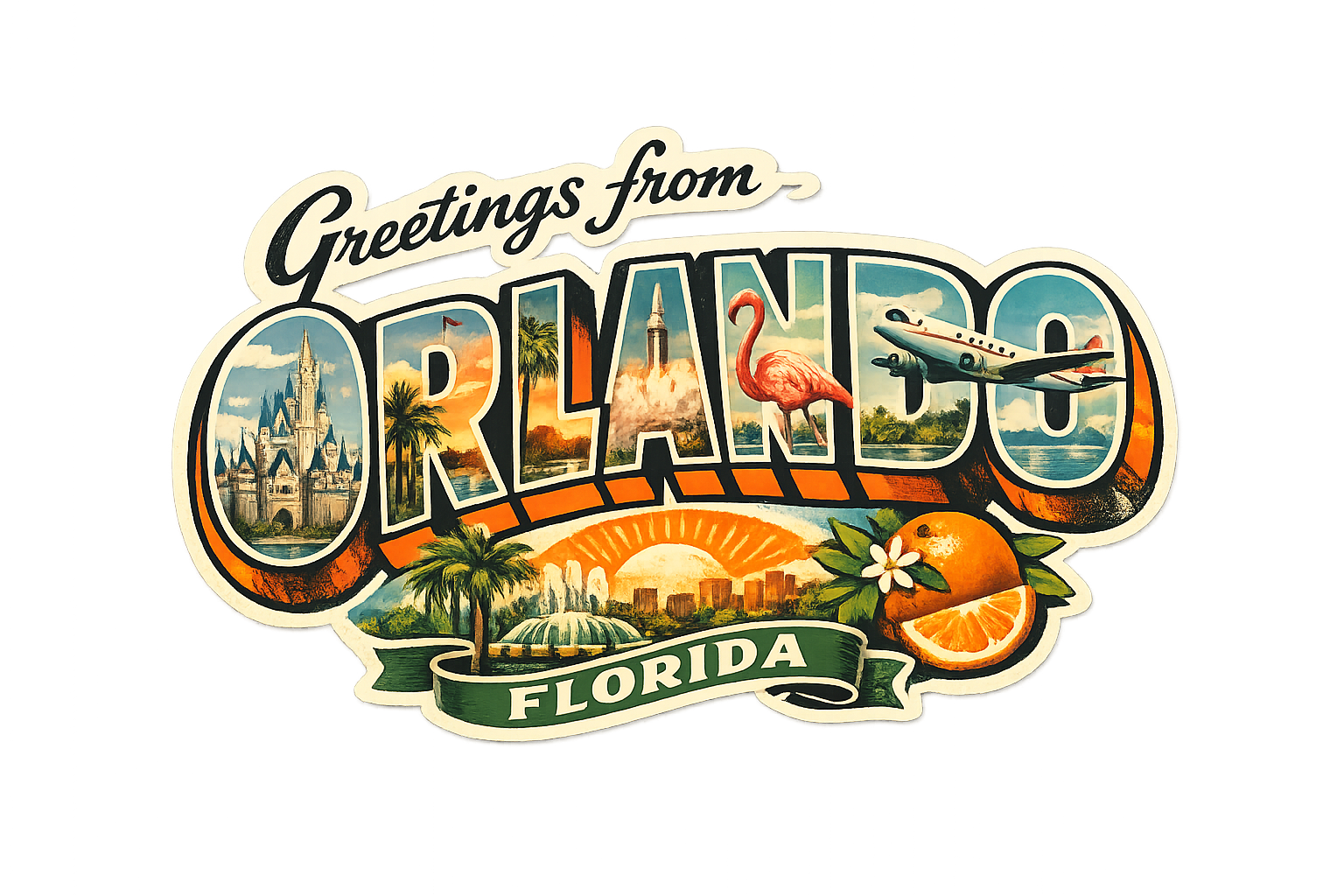 Retro Orlando Sticker – Sunshine State Postcard Design