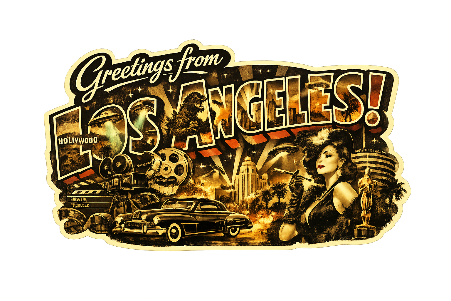 Los Angeles Retro Cinema Sticker – Film Gear, Glamour & Monsters