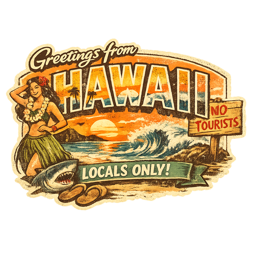 Greetings From Hawaii Locals Only Sticker – Retro Island Postcard Design