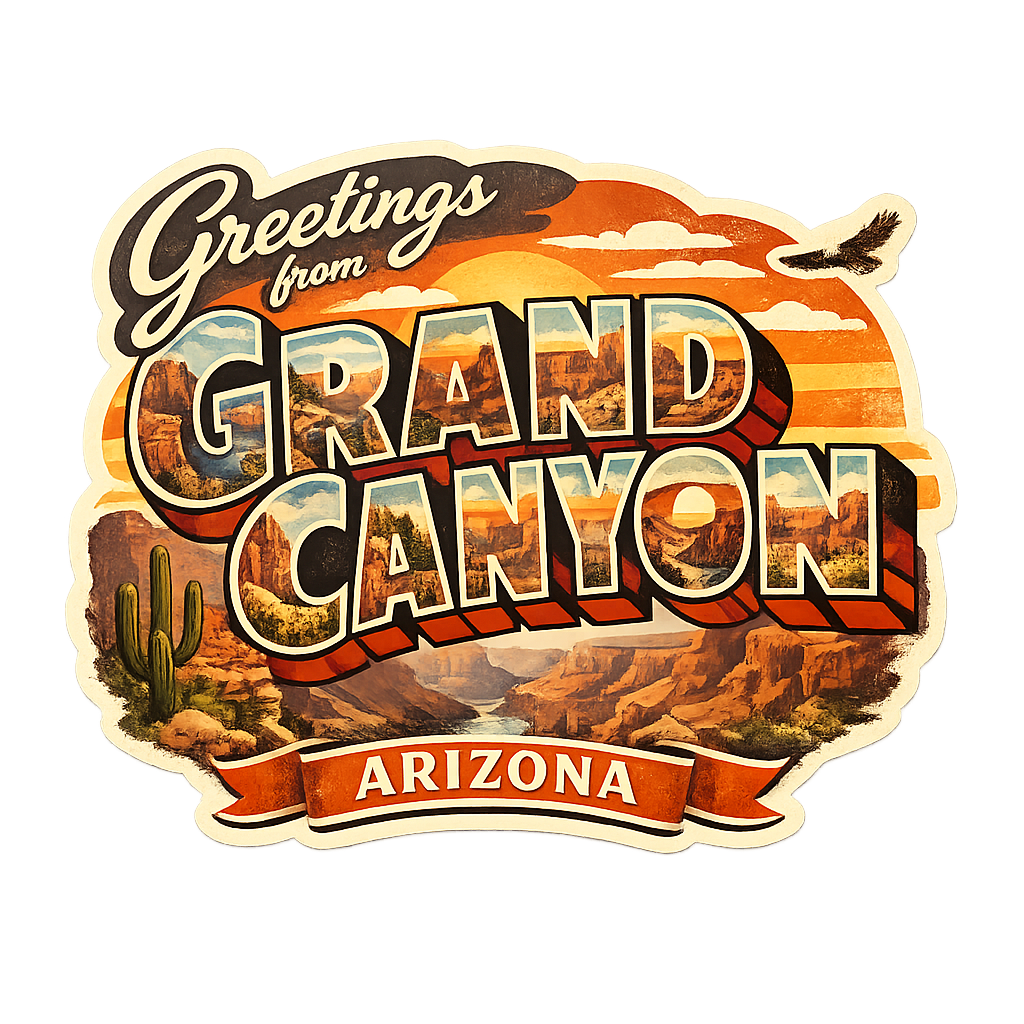 Greetings From Grand Canyon Sticker – Retro Arizona Postcard Design