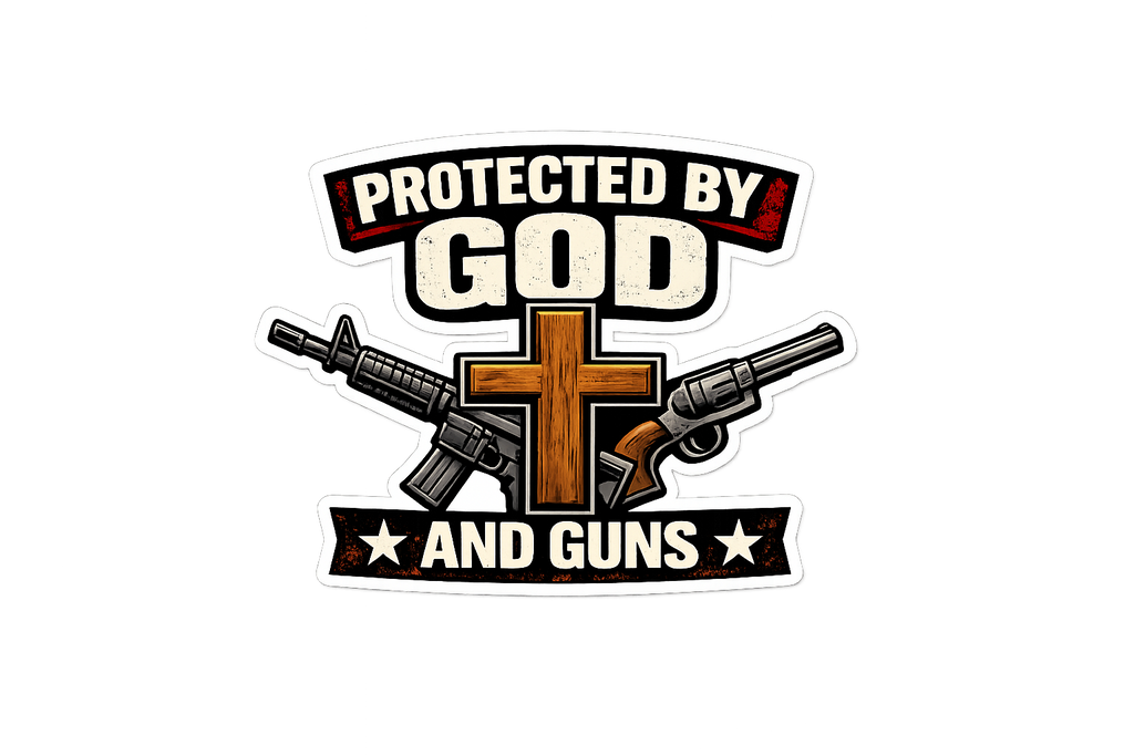 Protected by God and Guns Sticker – Bold Christian Western Design