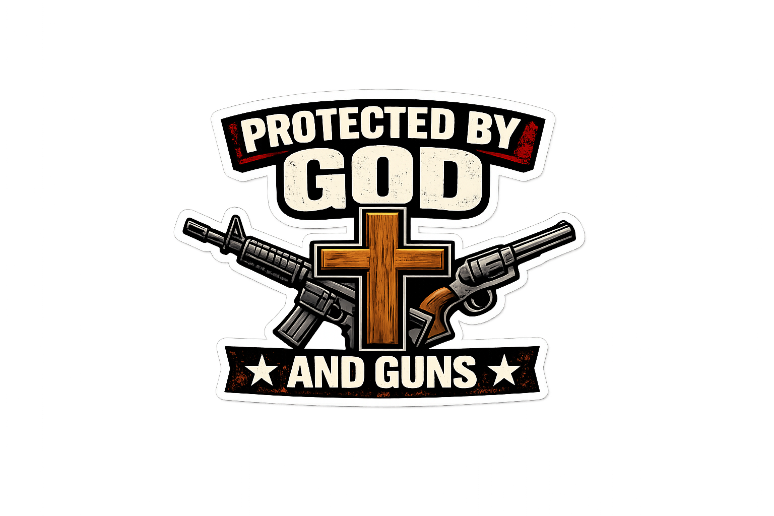 Protected by God and Guns Sticker – Bold Christian Western Design