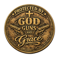 Protected by God Guns and Grace Sticker – Rustic Western Christian Badge