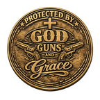 Protected by God Guns and Grace Sticker – Rustic Western Christian Badge
