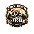 Christian Outdoors Sticker – God’s Country Explorer Vintage Mountain Scene