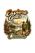 Explore God’s Creation Sticker – Retro Christian Hiking Scene