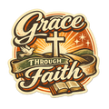 Grace Through Faith Sticker – Vintage Christian Cross & Dove Design