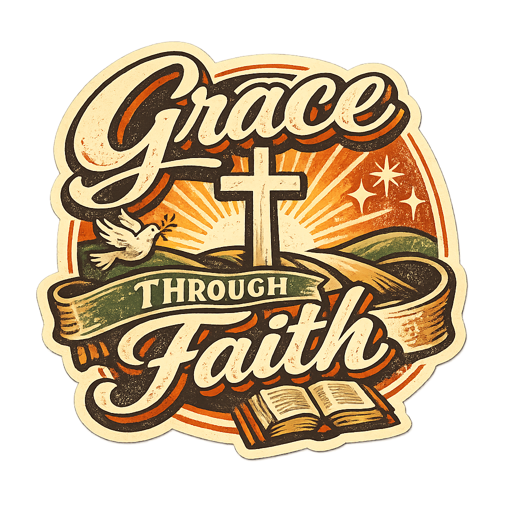 Grace Through Faith Sticker – Vintage Christian Cross & Dove Design