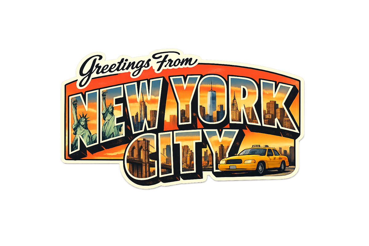 New York City Vintage Travel Sticker – Statue of Liberty & Taxi Cab