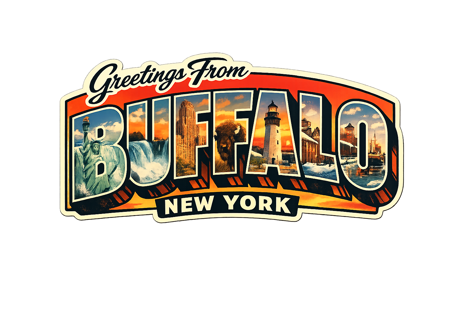 Buffalo NY Vintage Travel Sticker – Niagara Falls & City Landmarks