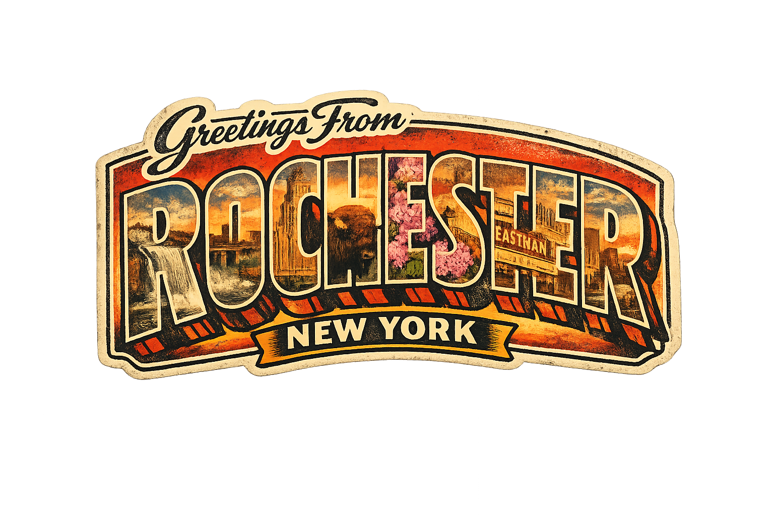 Greetings From Rochester New York – Retro Postcard Sticker