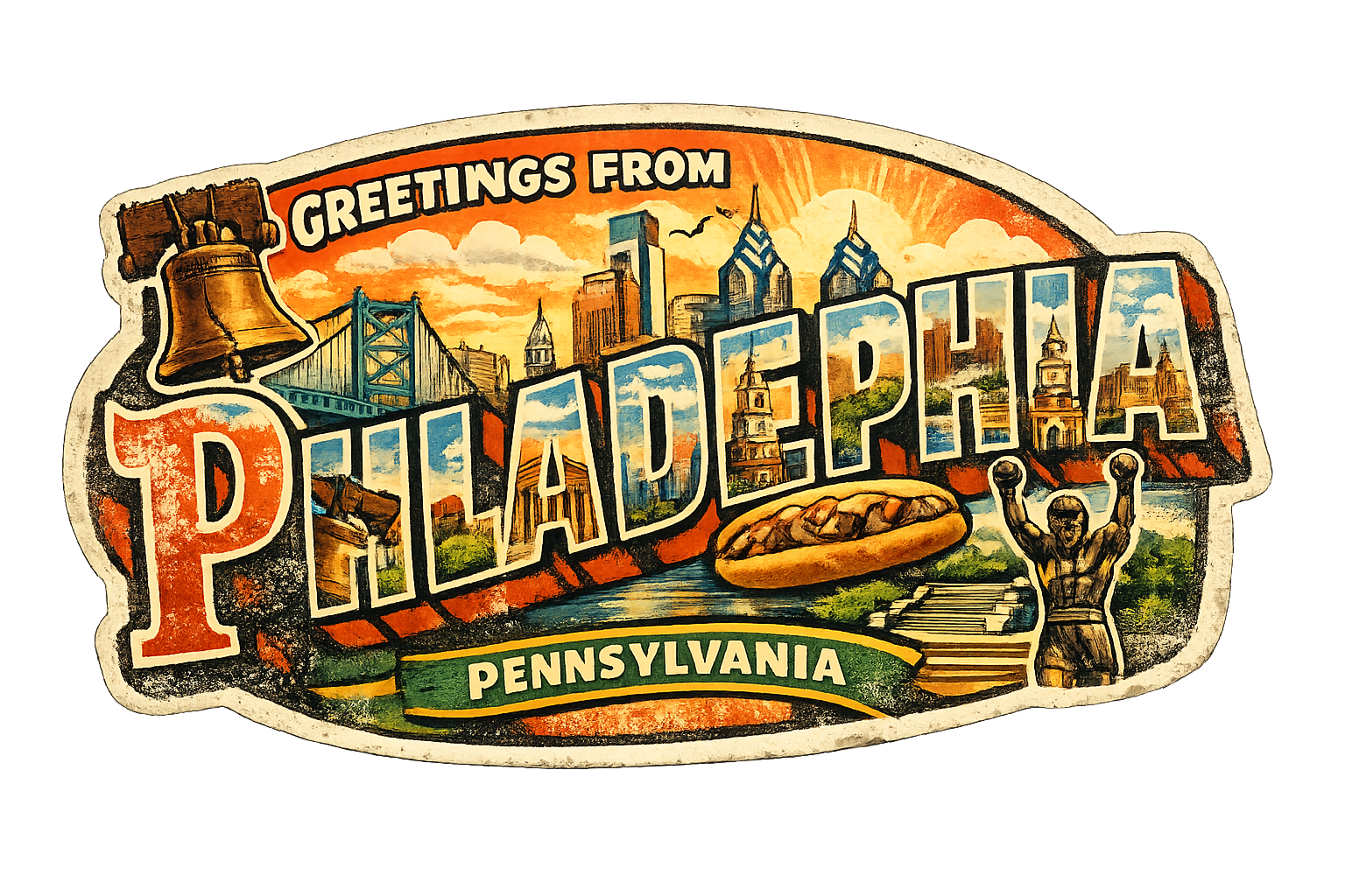 Greetings From Philadelphia Pennsylvania – Retro Postcard Sticker