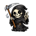 Cute Grim Reaper Sticker – Peace Sign Cartoon Reaper