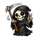 Cute Grim Reaper Sticker – Peace Sign Cartoon Reaper