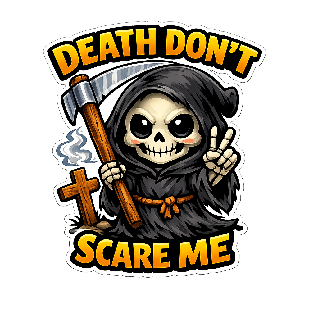 Funny Grim Reaper Sticker – Death Don’t Scare Me Design