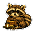 Cozy Campfire Raccoon – Cute Camping Sticker
