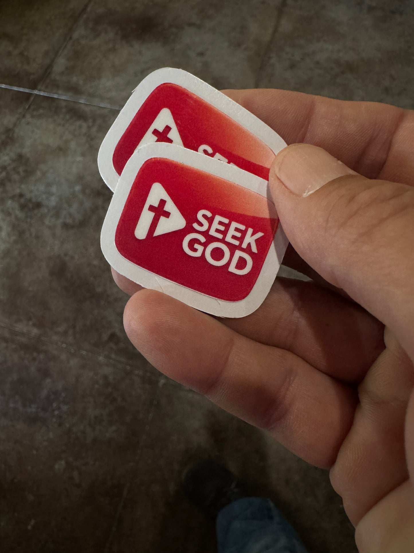 Seek God Red Icon Sticker – Share Faith Boldly