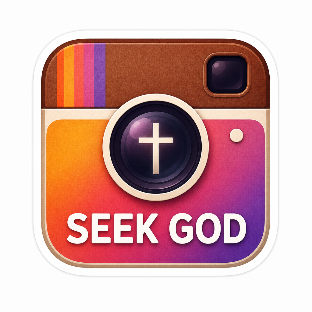 Seek God Retro Camera Sticker – Faith Meets Social Media
