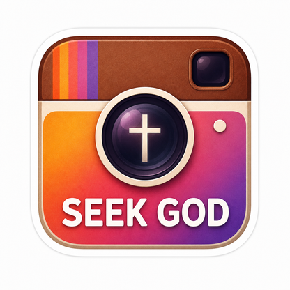 Seek God Retro Camera Sticker – Faith Meets Social Media