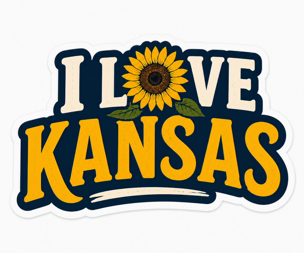 I Love Kansas Sticker — Sunflower State Pride